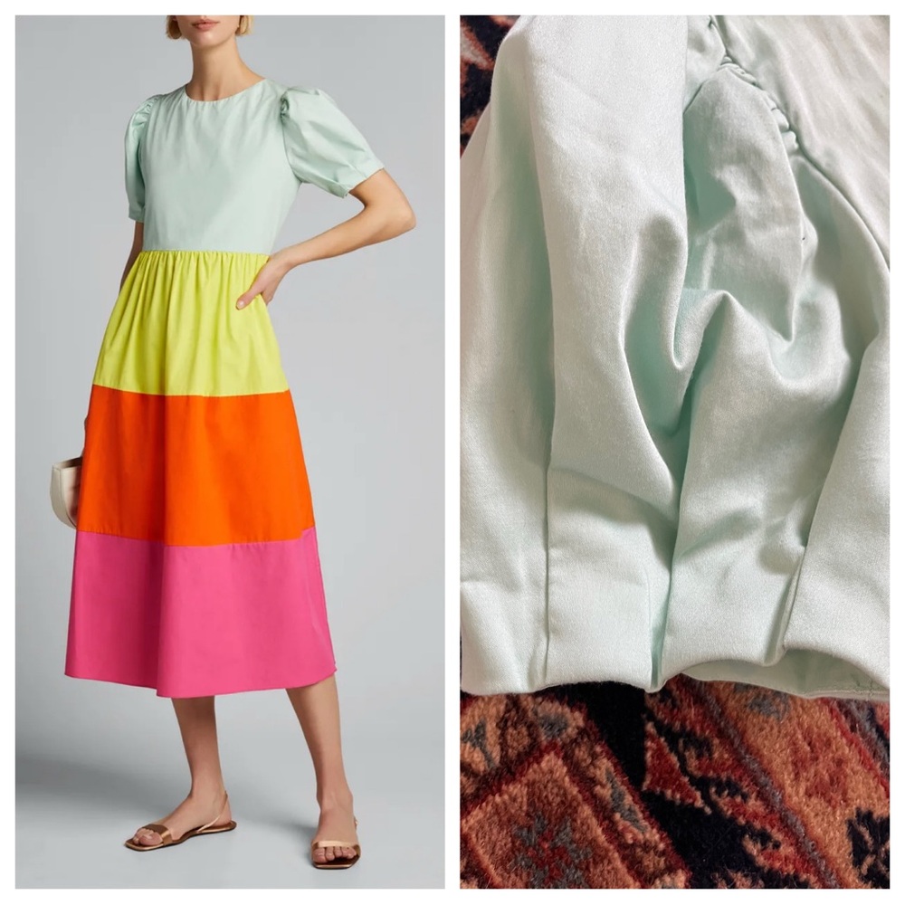 Alice + Olivia Linnie ColorBlock Midi Cocktail Dress puff sleeves tiered 4